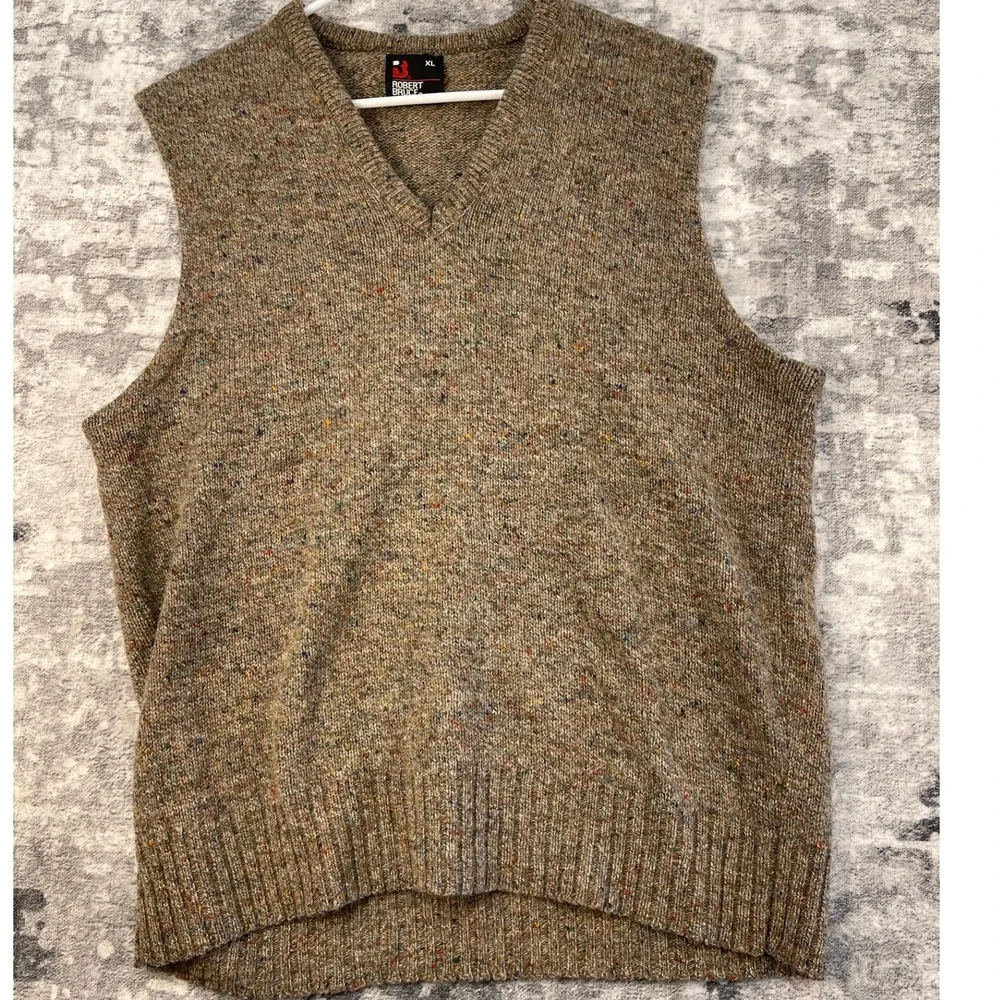 Vtg Robert Bruce Wool Blend Sweater Vest XL Brown Donegal Tweed Fleck Knit
